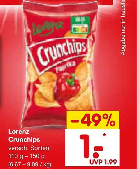 Lorenz Crunchips versch. Sorten 110 g – 150 g