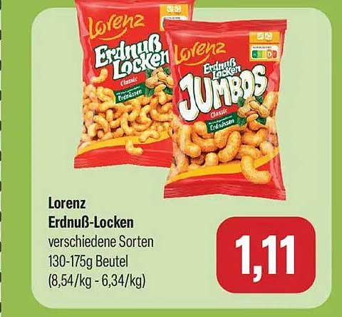 Lorenz Erdnuss-Locken verschiedene Sorten 130-175g Beutel (8,54/kg - 6,34/kg)