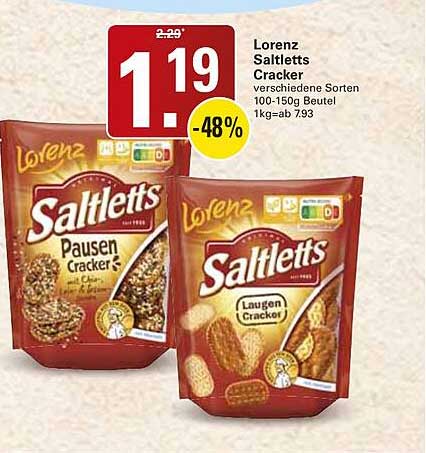 Lorenz Saltletts Cracker verschiedene Sorten 100-150g Beutel 1kg=ab 7.93