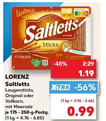 LORENZ Saltletts Laugensticks, Original oder Vollkorn, mit Meersalz je 175 - 250-g-Packg. (1 kg = 4.76 - 6.80)