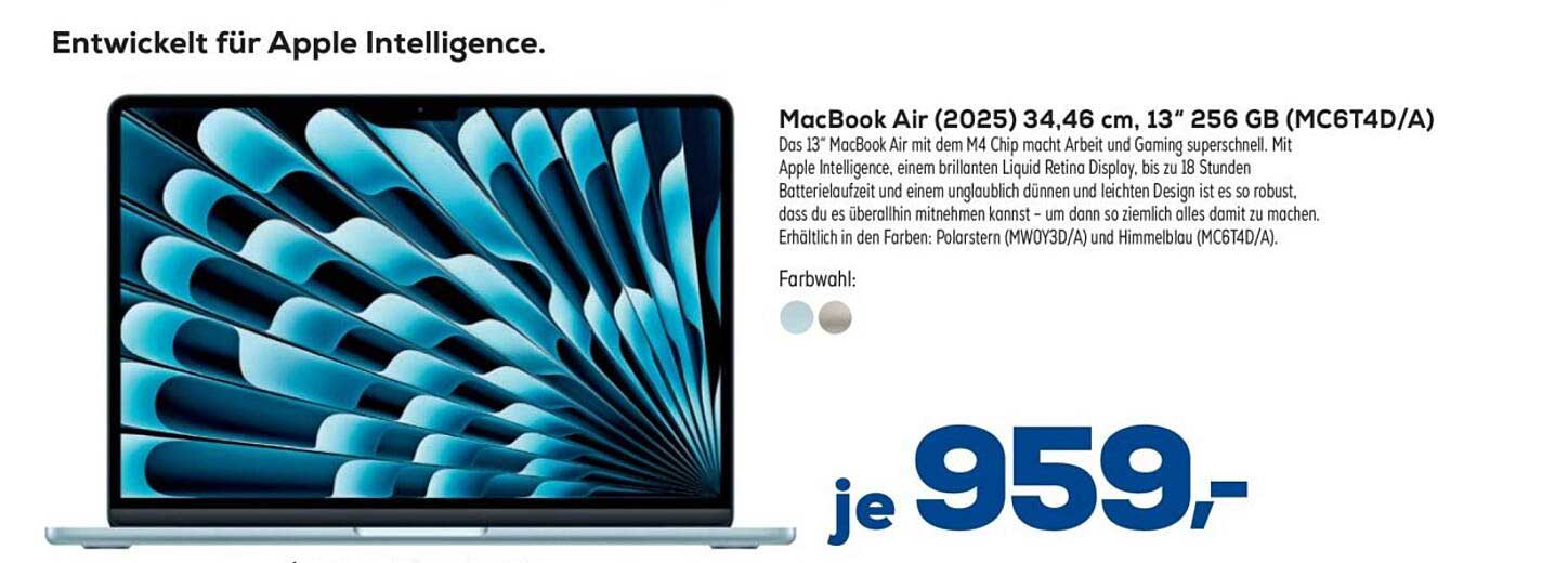 MacBook Air (2025) 34,46 cm, 13″ 256 GB (MC6T4D/A)