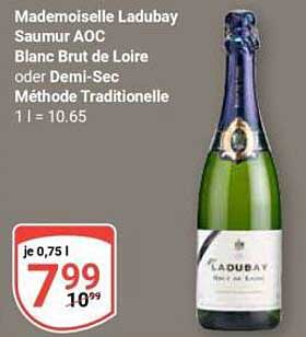 Mademoiselle Ladubay Saumur AOC Blanc Brut de Loire oder Demi-Sec Méthode Traditionelle 1 l = 10.65
