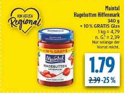 Maintal Hagebutten Hiffenmark 340 g + 10 % GRATIS Glas