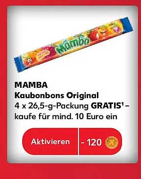 MAMBA Kaubonbons Original 4 x 26,5-g-Packung GRATIS¹ – kaufe für mind. 10 Euro ein