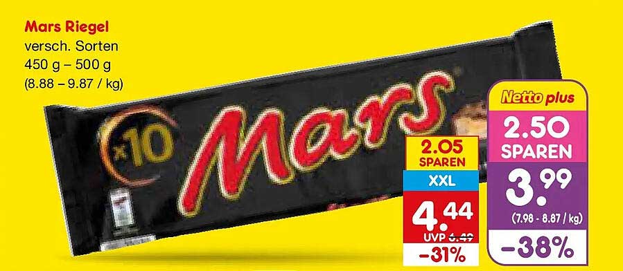 Mars Riegel verschieden. Sorten 450 g – 500 g