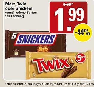 Mars, Twix oder Snickers verschiedene Sorten 5er Packung