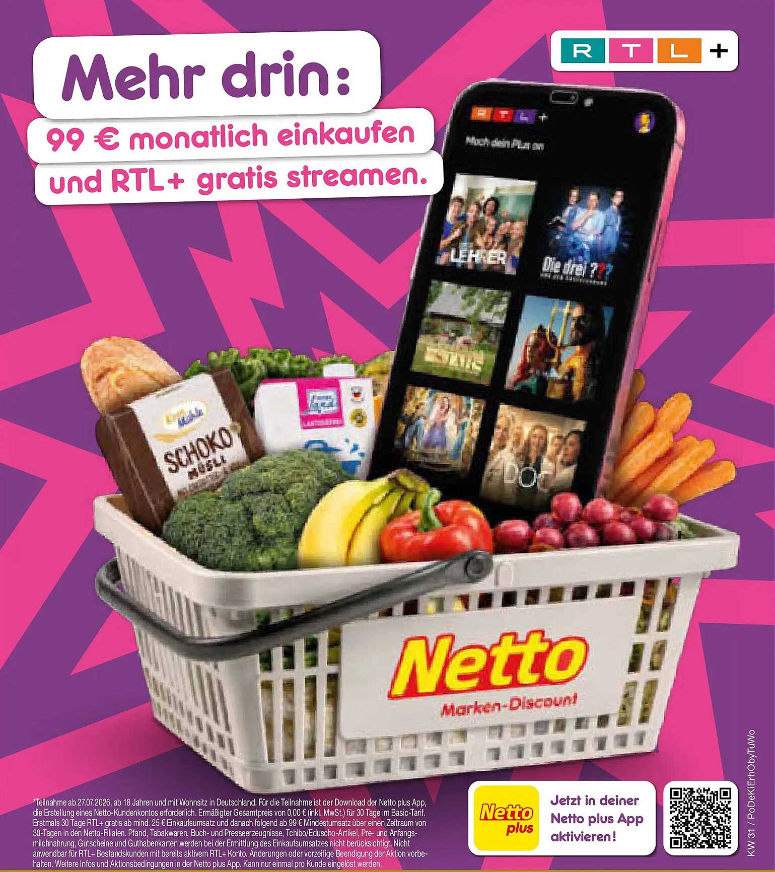Mehr drin: 99 € monatlich einkaufen und RTL+ gratis streamen.