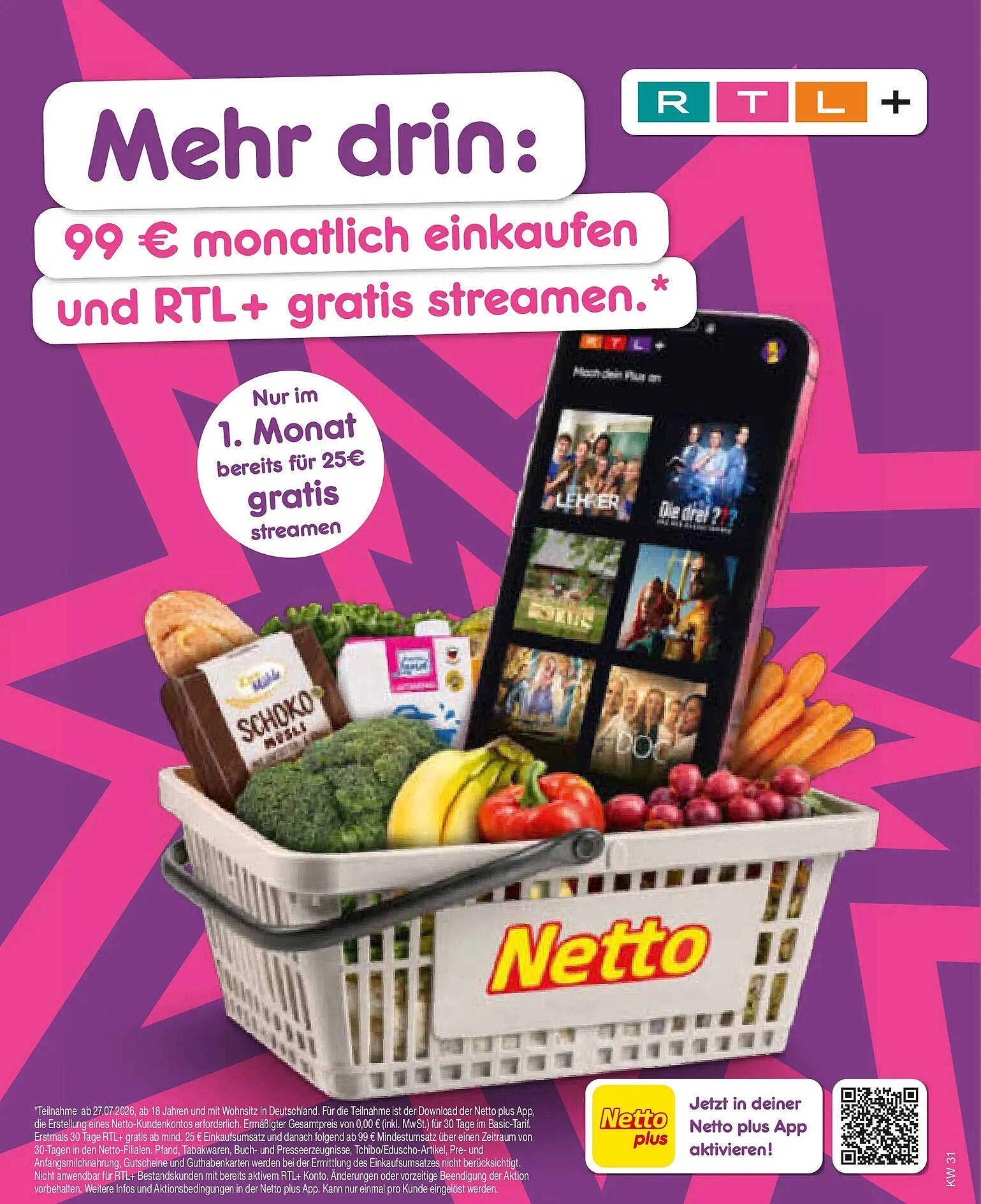 Mehr drin: 99 € monatlich einkaufen und RTL+ gratis streamen.