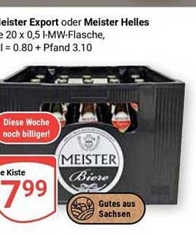 Meister Export oder Meister Helles 20 x 0,5 l-MW-Flasche, zzgl. Pfand 3.10