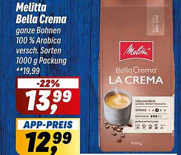 Melitta Bella Crema ganze Bohnen 100 % Arabica versch. Sorten 1000g Packung