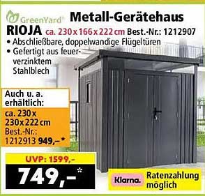 Metall-Gerätehaus RIOJA ca. 230 x 166 x 222 cm Best.-Nr.: 1212907