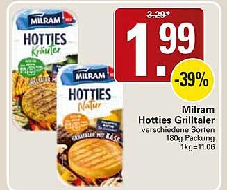 Milram Hotties Grilltaler verschiedene Sorten 180g Packung 1kg=11.06