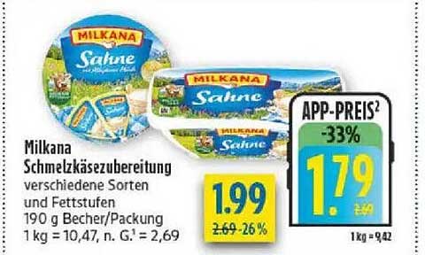 Milsana Schmelzkäsezubereitung verschiedene Sorten und Fettstufen 190 g Becher/Packung
