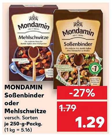 MONDAMIN Soßenbinder oder Mehlschwitze versch. Sorten je 250-g-Packg. (1 kg = 5.16)