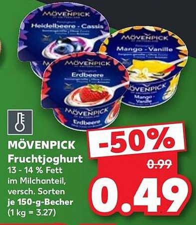 MÖVENPICK Fruchtjoghurt 13 - 14 % Fett im Milchanteil, versch. Sorten je 150-g-Becher (1 kg = 3.27)