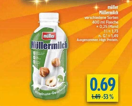 müller Müllermilch verschiedene Sorten 400 ml Flasche + 0,25 Pfand