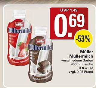 Müller Müllermilch verschiedene Sorten 400ml Flasche