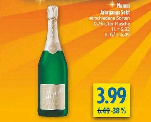 Mumm Jahrgangs Sekt verschiedene Sorten 0,75 Liter Flasche