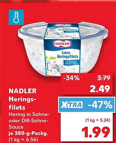 NADLER Heringsfilets Hering in Sahne- oder Dill-Sahne-Sauce je 380-g-Packg. (1 kg = 6,56)