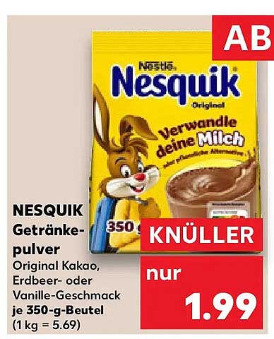 NESQUIK Getränke-pulver Original Kakao, Erdbeer- oder Vanille-Geschmack je 350-g-Beutel (1 kg = 5.69)