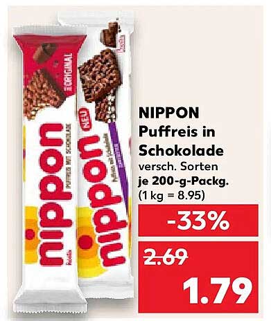 NIPPON Puffreis in Schokolade versch. Sorten je 200-g-Packg. (1 kg = 8.95)