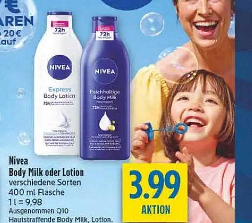 Nivea Body Milk oder Lotion verschiedene Sorten 400 ml Flasche