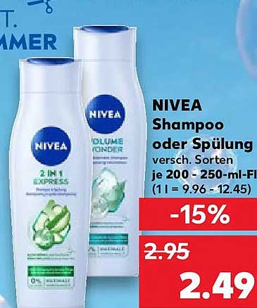 NIVEA Shampoo oder Spülung versch. Sorten je 200 - 250-ml-Fl. (1 l = 9.96 - 12.45)