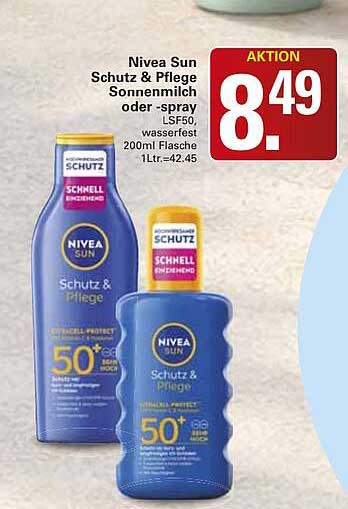 Nivea Sun Schutz & Pflege Sonnenmilch oder -spray LSF50+