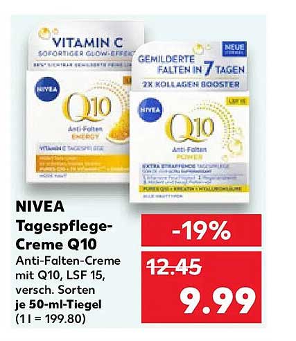 NIVEA Tagespflege-Creme Q10 Anti-Falten-Creme mit Q10, LSF 15, versch. Sorten je 50-ml-Tiegel