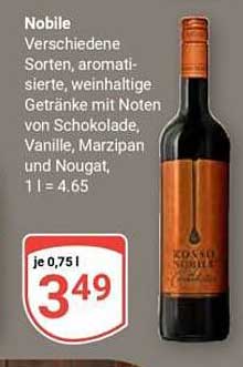 Nobile Verschiedene Sorten, aromatisierte, weinhaltige Getränke mit Noten von Schokolade, Vanille, Marzipan und Nougat, 1 l = 4.65