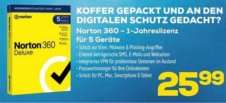 Norton 360 – 1-Jahreslizenz für 5 Geräte