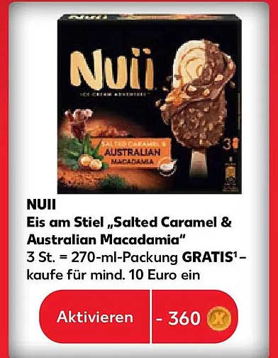 Nuii Eis am Stiel „Salted Caramel & Australian Macadamia“ 3 St. = 270-ml-Packung GRATIS¹ – kaufe für mind. 10 Euro ein