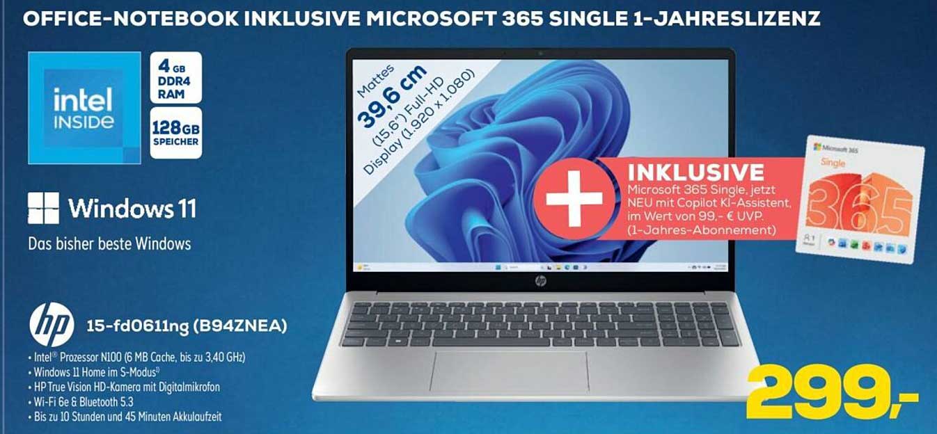 OFFICE-NOTEBOOK INKLUSIVE MICROSOFT 365 SINGLE 1-JAHRESLIZENZ