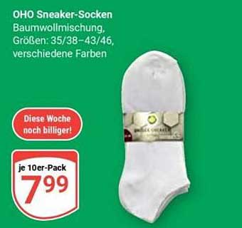OHO Sneaker-Socken Baumwollmischung, Größen: 35/38-43/46, verschiedene Farben