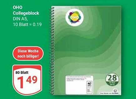 ONO Collegeblock DIN A5, 10 Blatt = 0,19