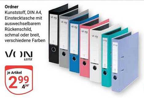 Ordner Kunststoff, DIN A4, Einstecktasche mit auswechselbarem Rückenschild, schmal oder breit, verschiedene Farben