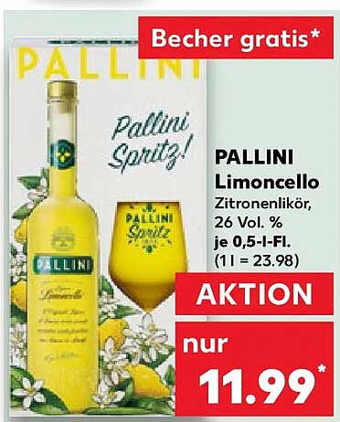 PALLINI Limoncello Zitronenlikör, 26 Vol. % je 0,5-l-Fl. (1 l = 23.98)