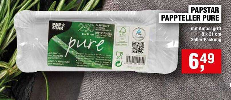 PAPSTAR PAPPTELLER PURE mit Anfassgriff 8 x 21 cm 250er Packung