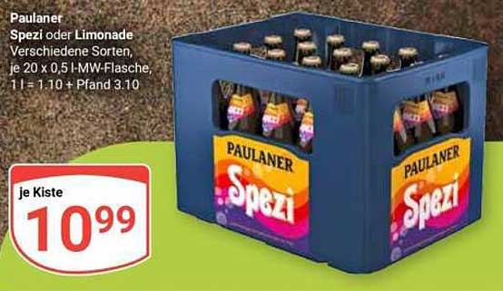 Paulaner Spezi oder Limonade Verschiedene Sorten, je 20 x 0.5 l-MW-Flasche, 1 l = 1.10 + Pfand 3.10