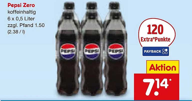 Pepsi Zero koffeinhaltig 6 x 0,5 Liter zzgl. Pfand 1.50 (2.38 / l)