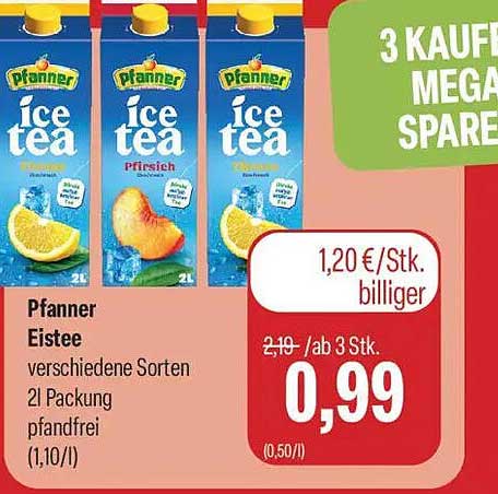 Pfanner Eistee verschiedene Sorten 2l Packung pfandfrei (1,10/l)