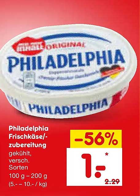 Philadelphia Frischkäse/zubereitung gekühlt, versch. Sorten 100 g – 200 g