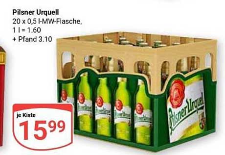 Pilsner Urquell 20 x 0,5 l-MW-Flasche, 1 l = 1.60 + Pfand 3.10