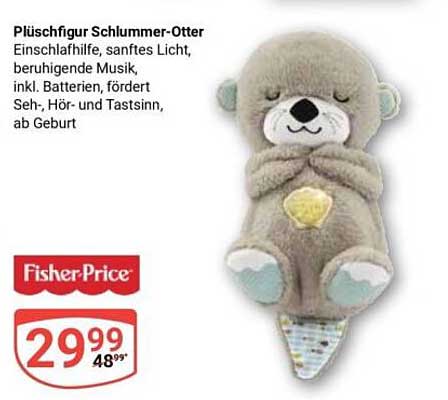 Plüschfigur Schlummer-Otter Einschlafhilfe, sanftes Licht, beruhigende Musik, inkl. Batterien, fördert Seh-, Hör- und Tastsinn, ab Geburt