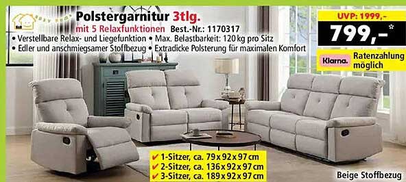 Polstergarnitur 3tlg. mit 5 Relaxfunktionen