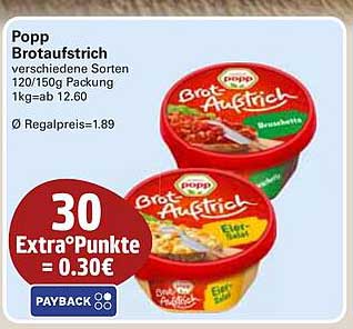 Popp Brotaufstrich verschiedene Sorten 120/150g Packung 1kg=ab 12.60