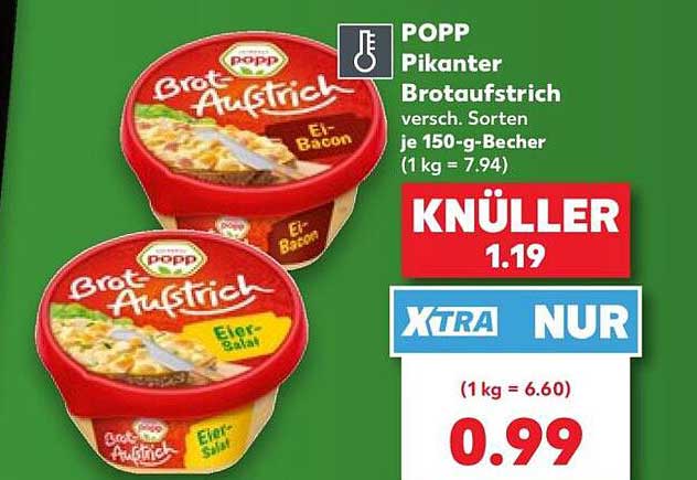 POPP Pikanter Brotaufstrich versch. Sorten je 150-g-Becher (1 kg = 7.94)