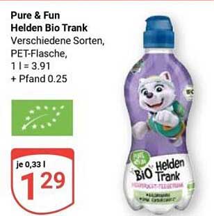 Pure & Fun Helden Bio Trank Verschiedene Sorten, PET-Flasche, 1 l = 3.91 + Pfand 0.25