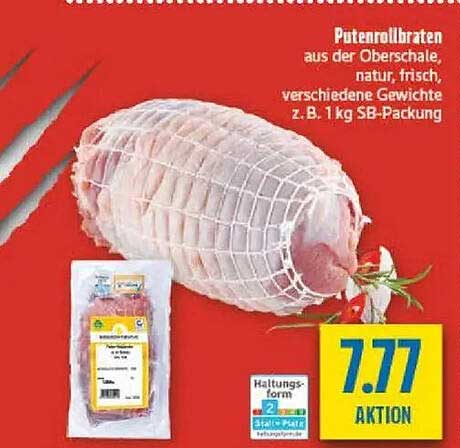 Putenrollbraten aus der Oberschale, natur, frisch, verschiedene Gewichte z.B. 1kg SB-Packung