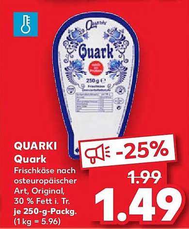 QUARKI Quark Frischkäse nach osteuropäischer Art, Original, 30 % Fett i. Tr. je 250-g-Packg. (1 kg = 5.96)